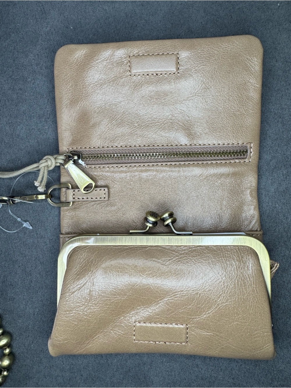 HOBO Ross Bead Wristlet Cashmere Leather Kiss Lock Wallet NWT